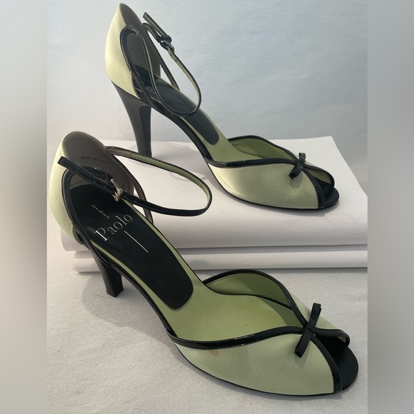 Paolo Lime Green and Black Satin Heel with Peep-toe detail, sz 8.5 - Picture 2 of 6
